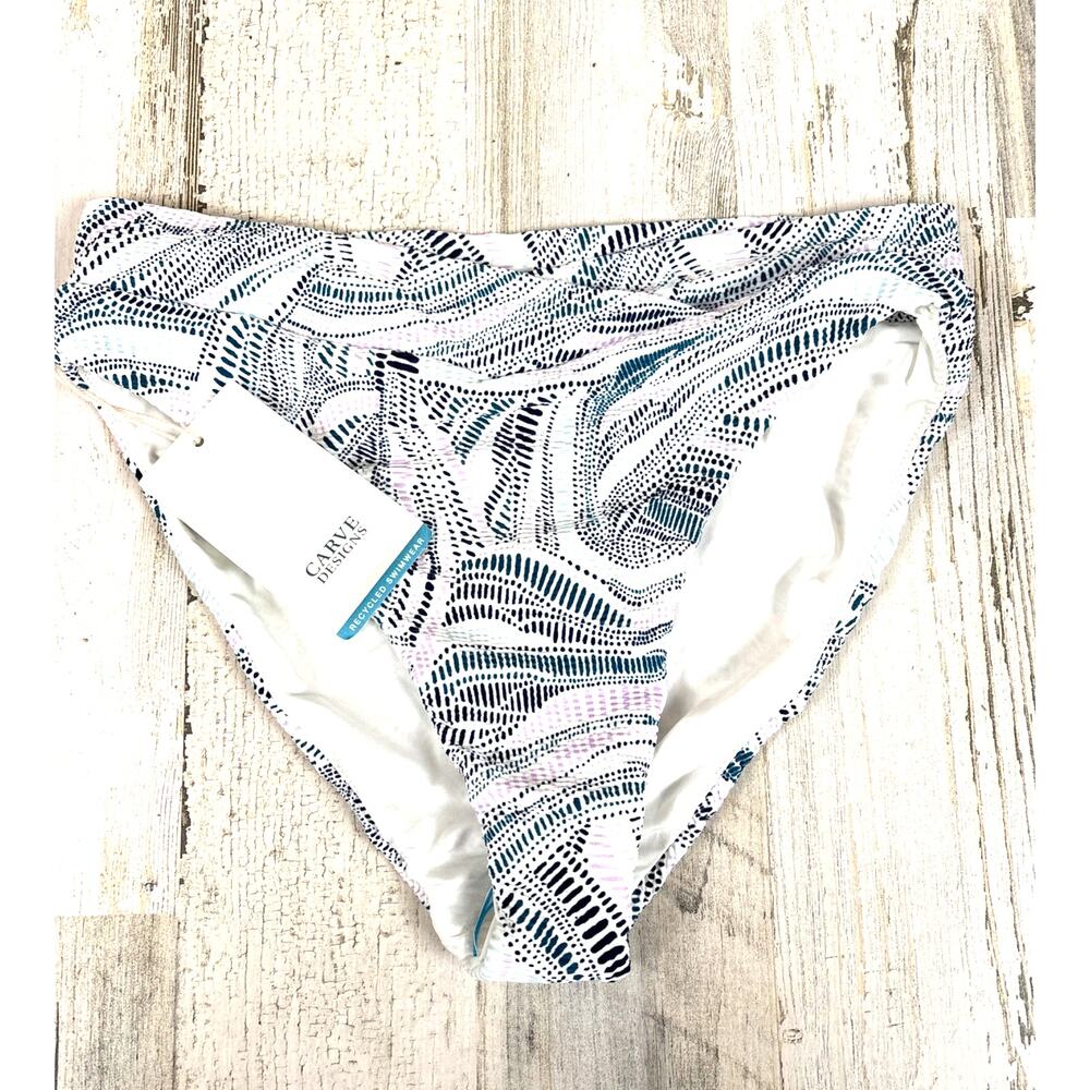 Carve Designs Womens S/M White Blue Wave Print Recycled Swim Bottom NWT